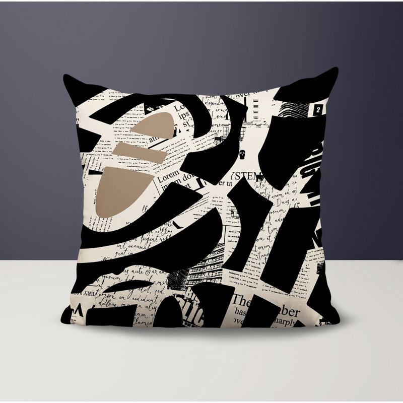 Oreiller carré réversible intérieur / extérieur Kaya, Beige / noir / blanc cassé abstrait, H 17 po x l 17 po
