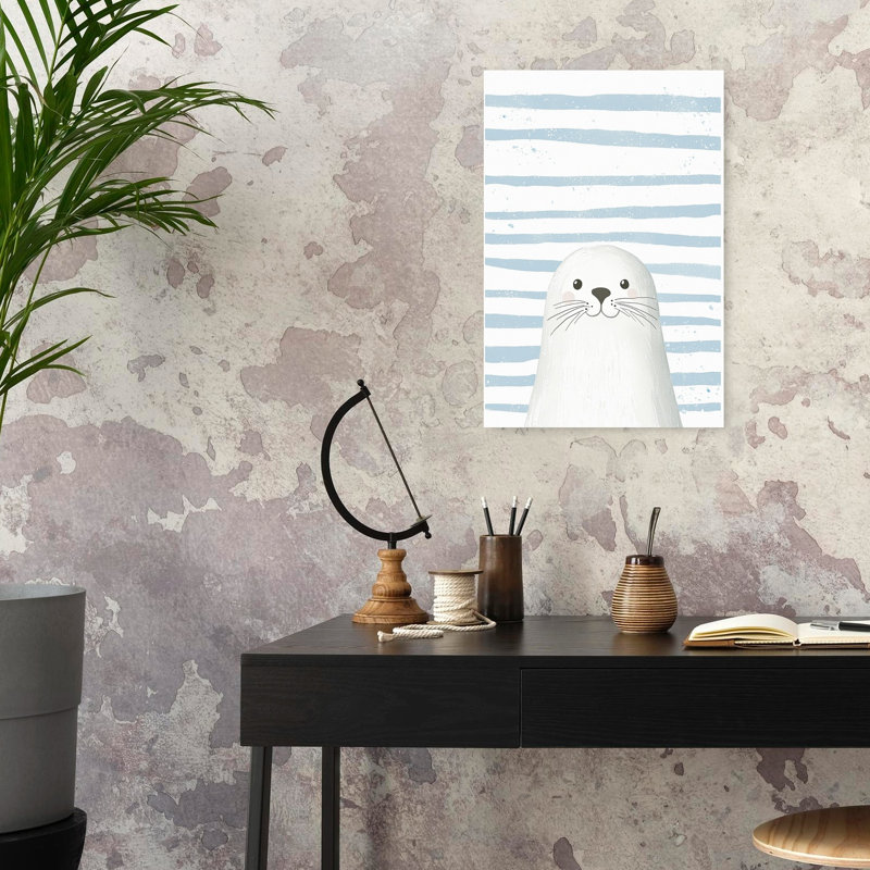 Cute Baby Seal Stripes Minimalist Animal Ocean Wall Art Print by Mathieu - Wrapped Canvas Print, 60.96cm H x 40.64cm W