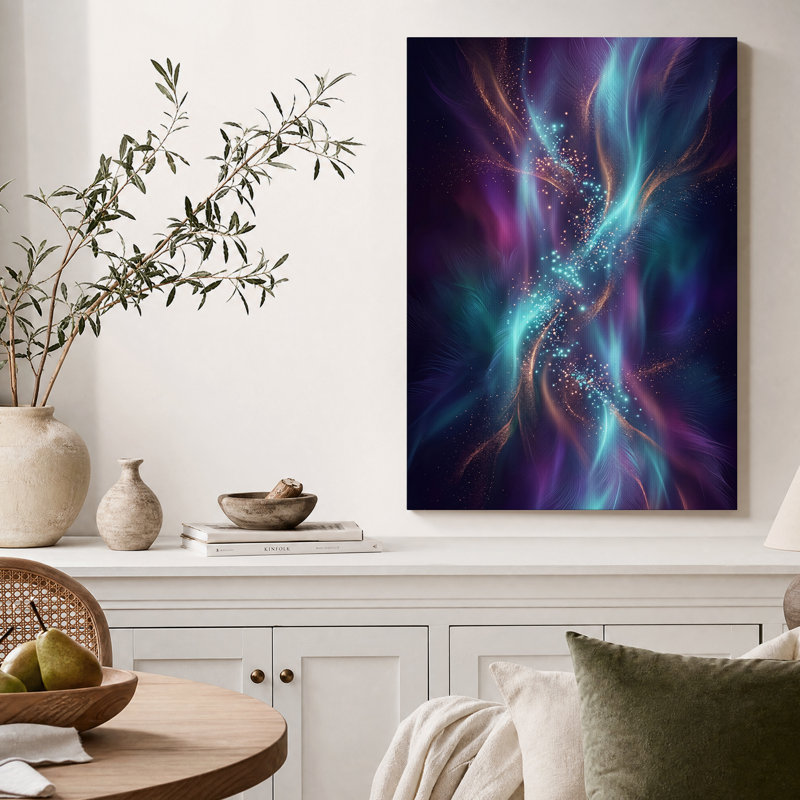 Toile murale abstraite aux motifs tourbillonnants turquoise et violets lumineux, 30"H x 20"W