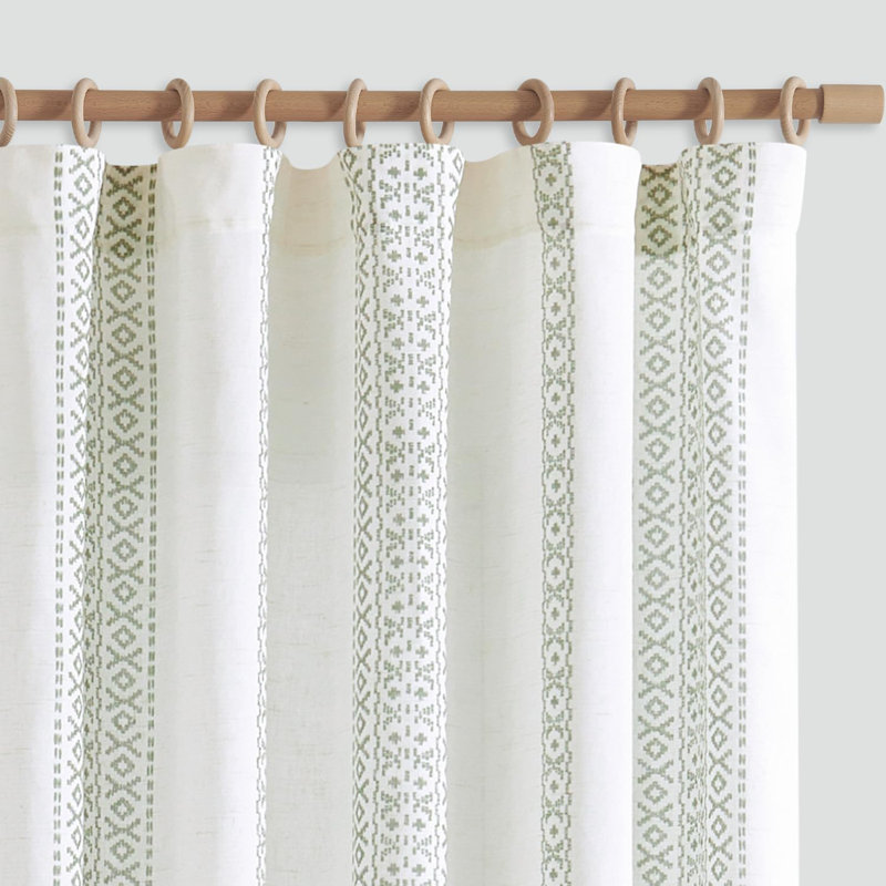 Rideaux en lin à passe-tringle Boho, L 50 po x L 63 po, Vert