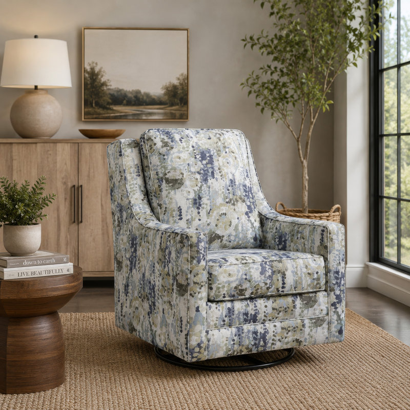 Fauteuil oscillant pivotant Dusty, détails floraux, polyester multicolore
