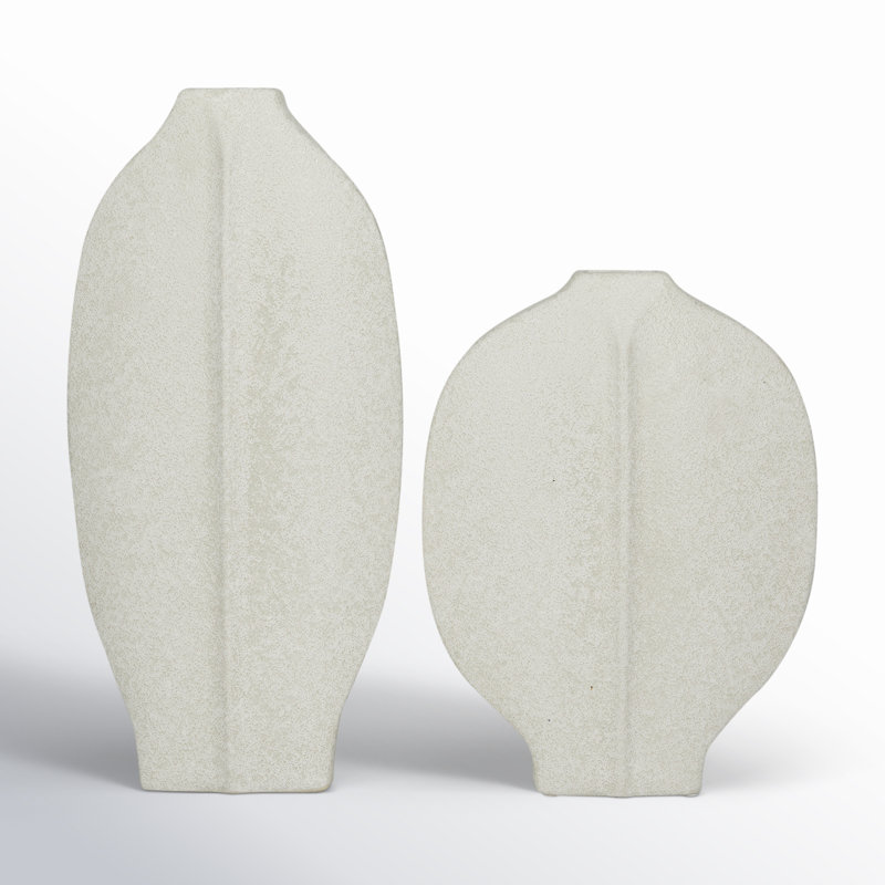 Ceramic Textured Decorative Vase Set, White, 17.75" H x 8.35" W x 3.9" D