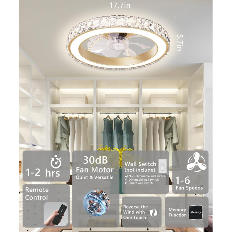 Modern Crystal Chandelier Ceiling Fan