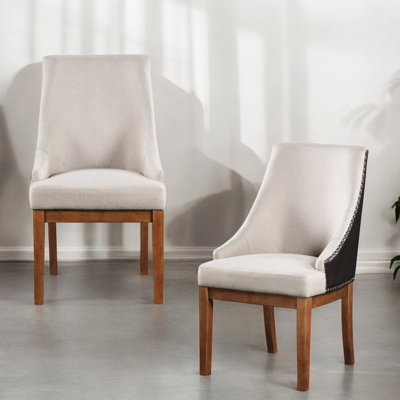 De 2 chaises d'appoint rembourrées 2 tons en tissu synthétique et cuir brun avec garniture cloutée, profondeur de siège de 19 po, hauteur des accoudoirs de 26 po, plancher de 14 po, capacité de poids de 220 lb, hauteur de la chaise 2, tissu 2,
