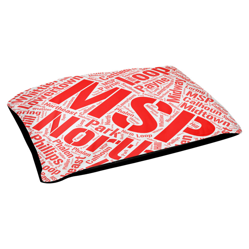Coussin de chien « districts », Très grand (H 17 po x l 50 po x P 40 po), Minneapolis – Saint Paul, Rouge