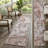 8' Runner Gray and Red Abstract Washable Non Skid Indoor Outdoor Runner Rug