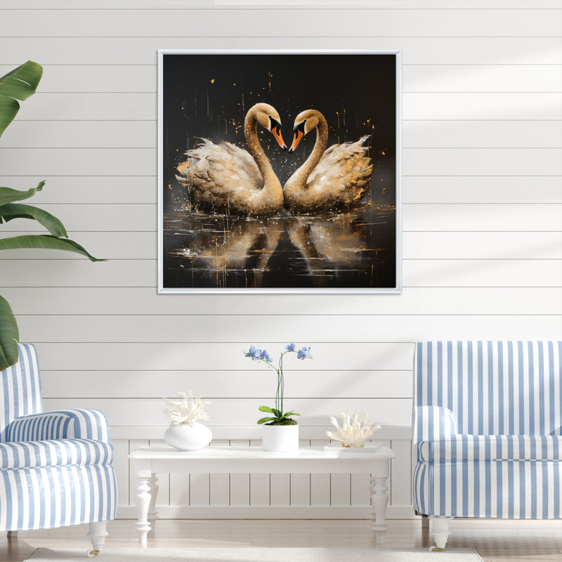 Swans Wandering Pond 3 - Art mural animaux, Blanc, H 36 po x l 36 po