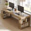 Bureau d'ordinateur 78,7 po de long, bureau pour 2 personnes en bois avec tablette de rangement