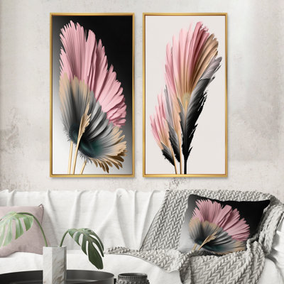 «Gerbera rose et beige fleurs hyperréalistes», 2 pièces sur toile