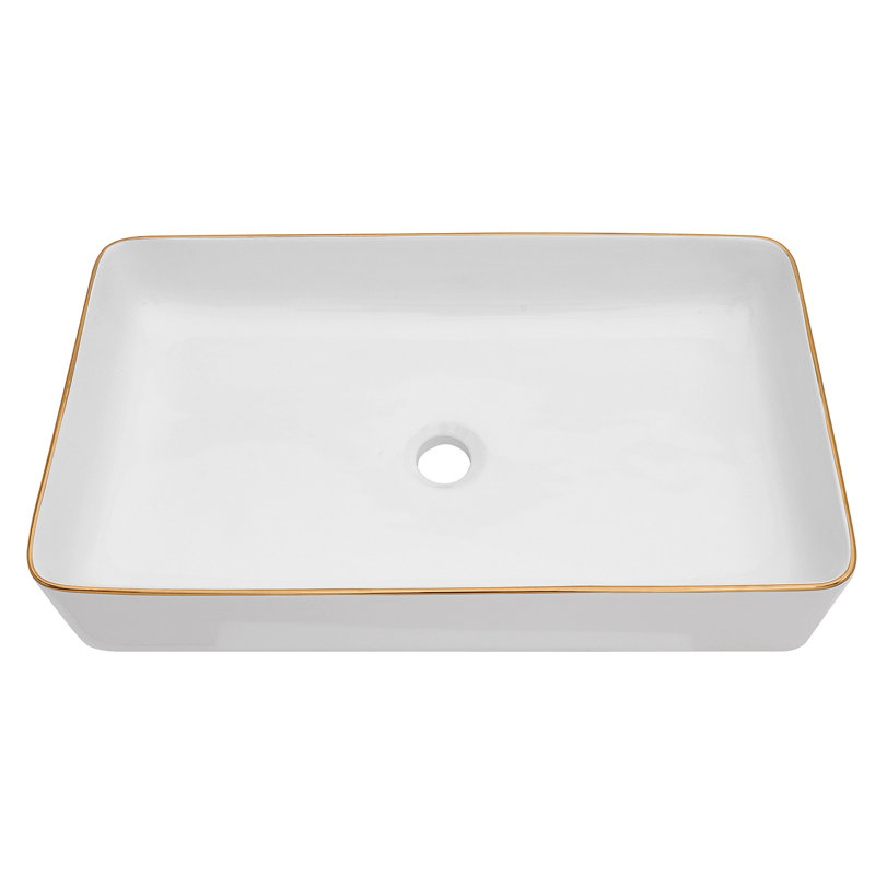 Lavabo de salle de bain vasque rectangulaire 24 "x 14" en céramique blanche, Blanc