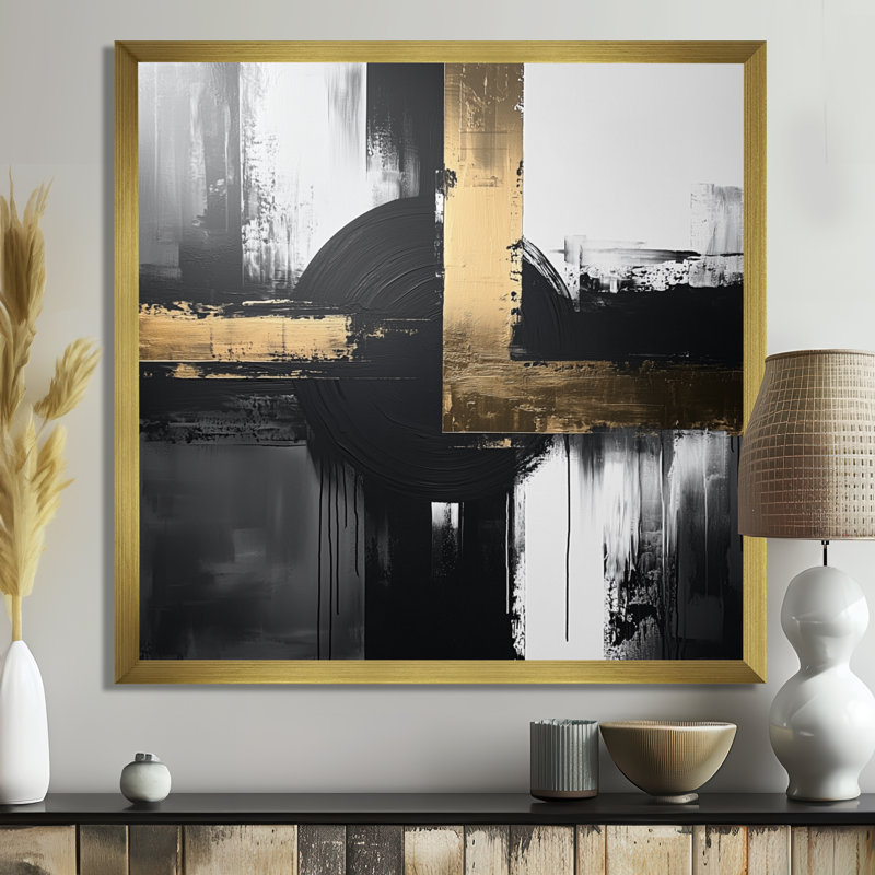 Scher - Art mural abstrait, Reproduction encadrée d'une seule photo, H 30 po x l 30 po, Or