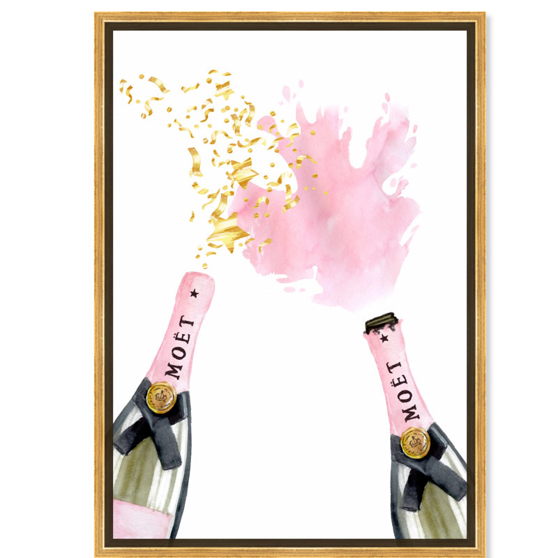 Drinks and Spirits French Cheers Champagne Bottles - impression d'art graphique, Encadrement doré