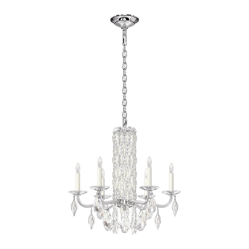 Siena 6 Light 24.5in x 23.5in Chandelier in Antique Silver with Clear Radiance Crystals, Chinese (K9), White