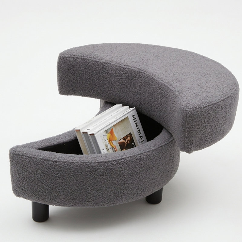 Round Oversized Swivel Barrel Chair with Half Moon Ottoman and Double Storage, Gray