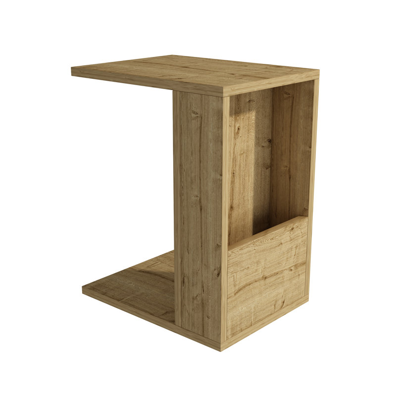 Charles C-Shaped Side Table with Magazine Rack and Storage Shelf, Sapphire Oak