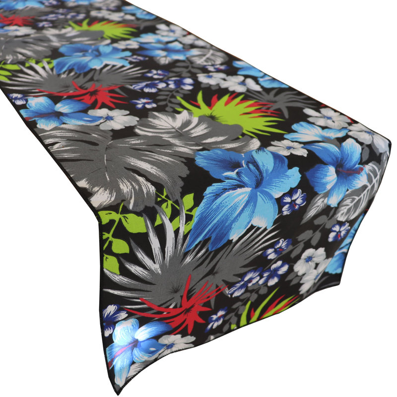Chemin de table Tropical Hawaiian, 120 po x 12 po, Noir, noir, noir, noir