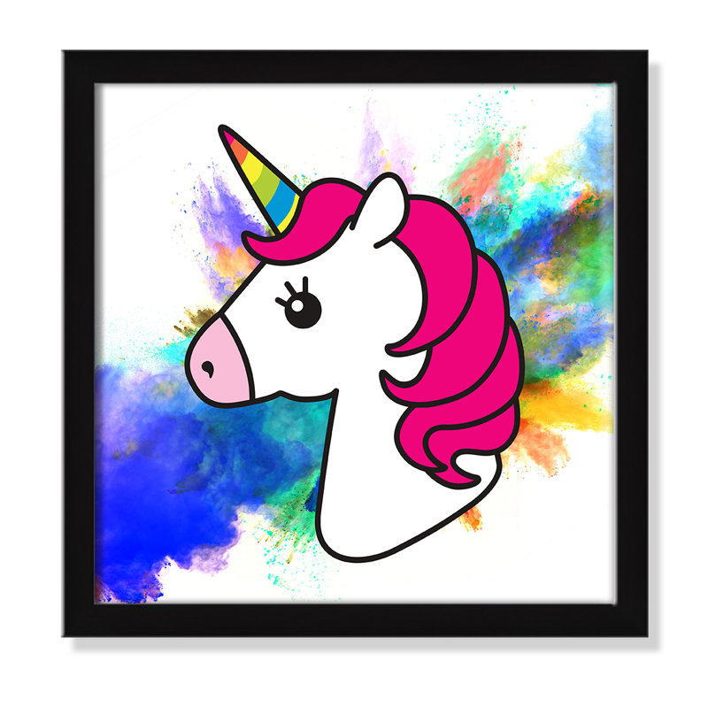 Art sur toile licorne arc-en-ciel, H 22,5 po x l 22,5 po x P 1,18 po, Encadré de boîte noir