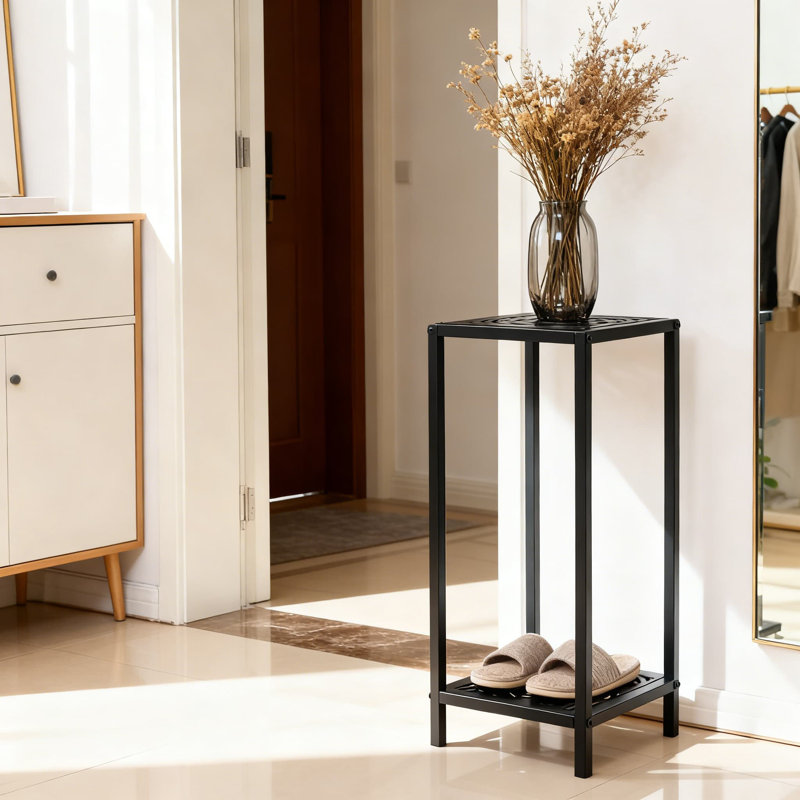 Support à plante d'intérieur en métal robuste à 2 niveaux avec tablettes carrées pour salon, patio, jardin et balcon