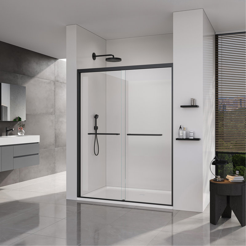 56-60*72 INCH Frame Double Sliding Soft-Close Shower Doors, Bathroom Sliding Shower Door,  (6Mm) Thick SGCC Tempered Glass Door For Bathroom Door ,Matte Black