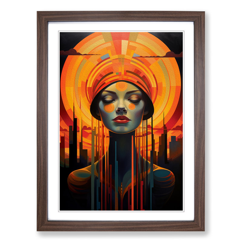 Sunset Art Deco No.2 - Framed Print, Walnut, 34cm H x 25cm W x 2cm D