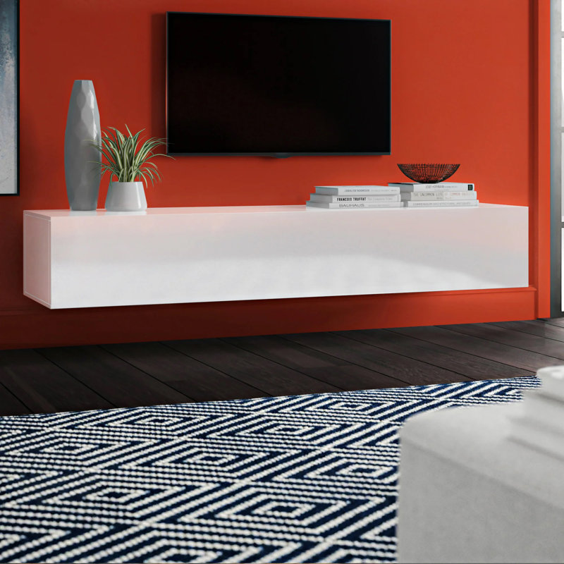Fly Modular Modern Floating Wall Mounted TV Stand for TVs up to 70", White