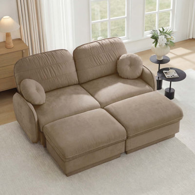 Canapé ergonomique en chenille à 2 couches avec coussins ronds et 2 repose-pieds ergonomiques