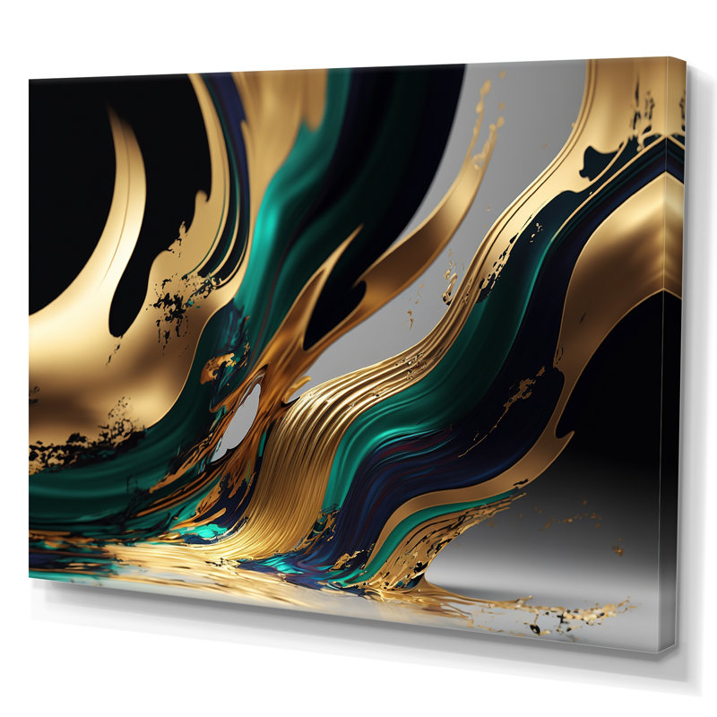 «Green and Gold Agate II», art abstrait sur toile transitionnel, H 34 po x l 44 po, Toile tendue, Sans cadre