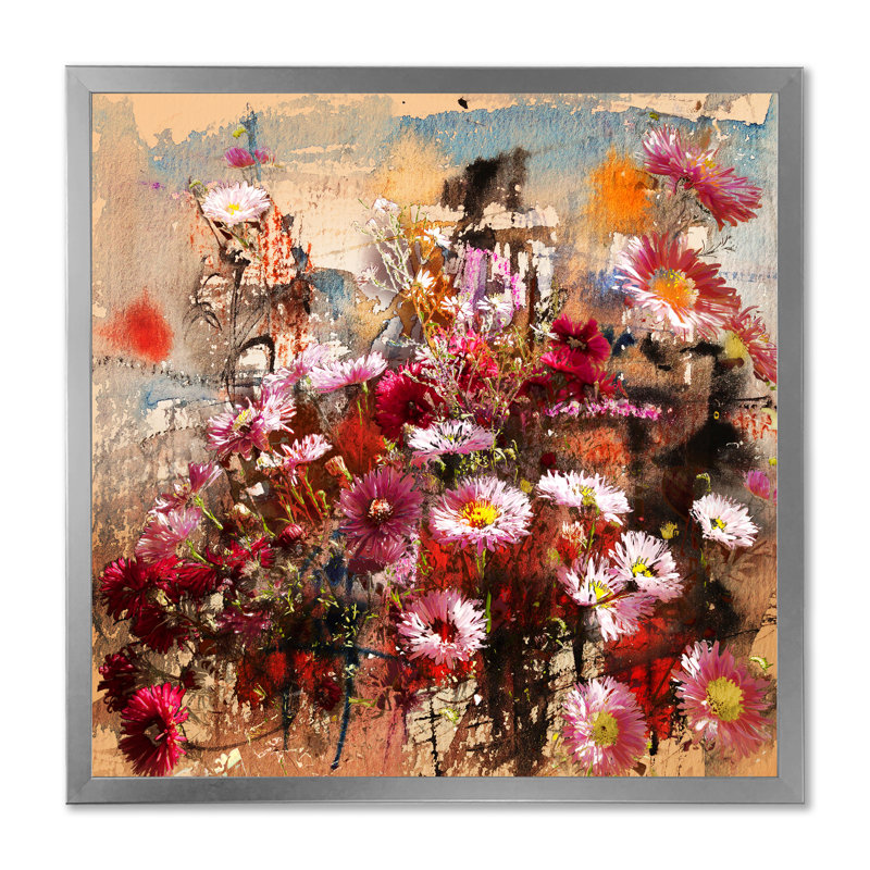 Automne fleurs mélangées - œuvre d'art traditionnelle sur toile, H 16 po x l 16 po x P 1 po