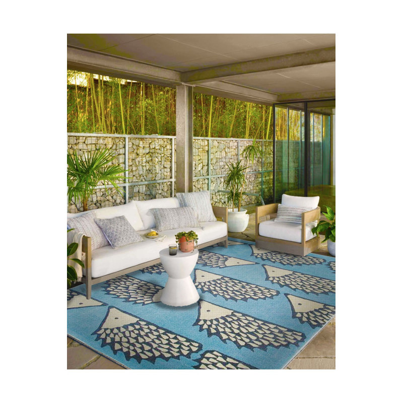 Tapis bleu tissé lavable à la machine à motif hérisson, Tapis de couloir 2 pi 6 po x 9 pi 10 po inclus