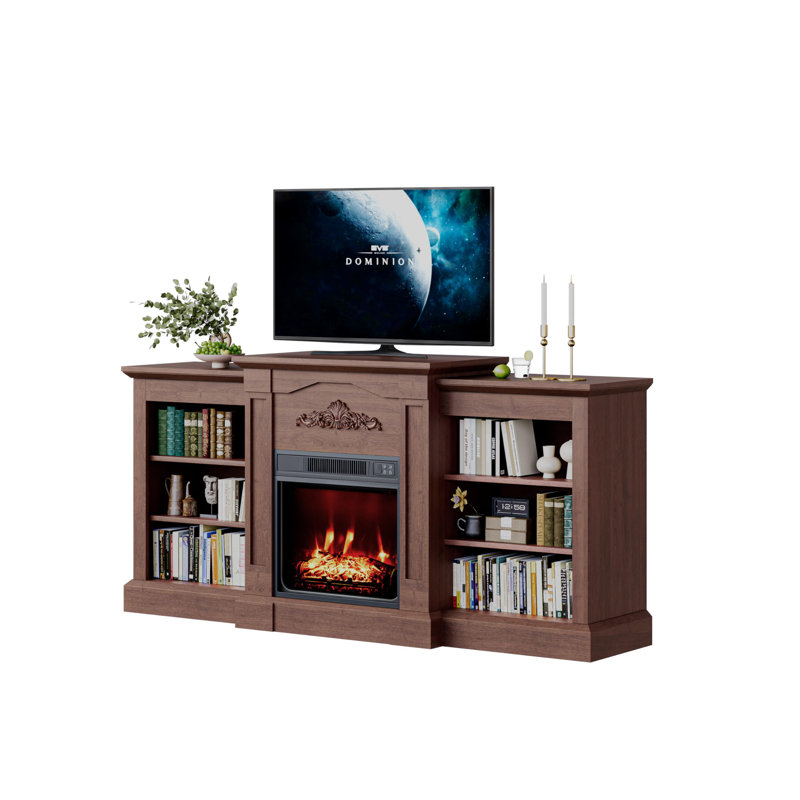 Electric Fireplace With Mantel,Fireplace Tv Stand For Tvs Up To 67 Inch With 23" Electric Fireplace Remote Control,3 Levels Of Brightness & Timer,Fire Place Tv Stands For Living Room, Black