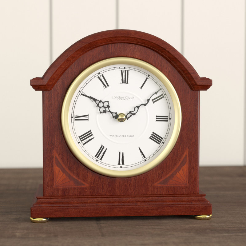 Break Traditional Analogue Alder Wood Quartz Movement / Crystal Tabletop Clock in Mahogany