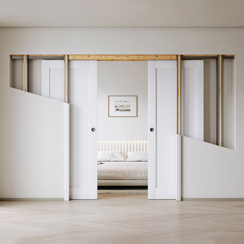 Sliding Pocket Door White Standard Door with Hardware Kit Set, 64" x 80"