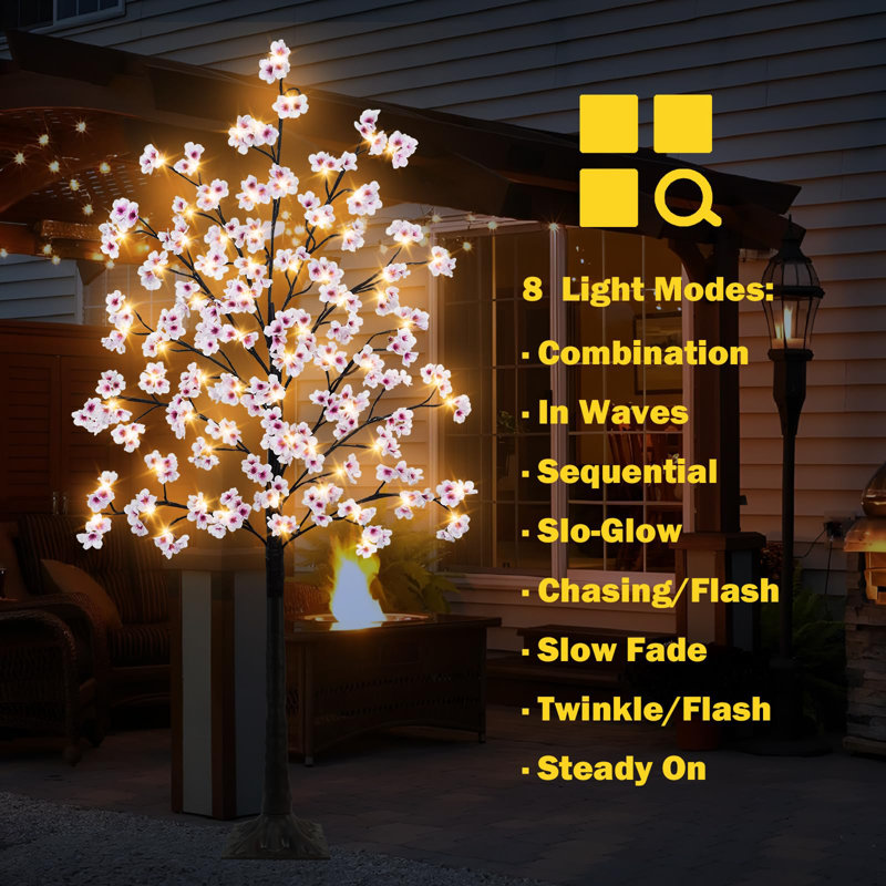 6FT Cherry Blossom Tree with 96 Fairy Lights, Artificial Lighted Tree