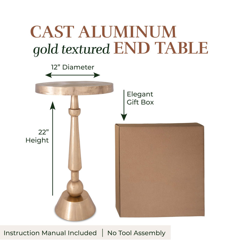 Small Round Gold Cast Aluminum Pedestal Side Table