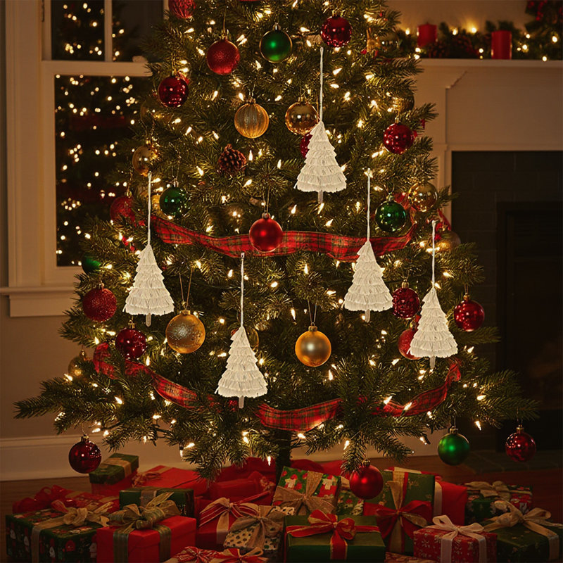 Ornements nordiques en forme d'arbre de Noël, ornements de Noël en macramé de coton avec frange