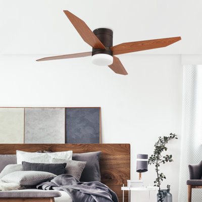 52" Arandip 4-Blade Flush Mount Led Ceiling Fan With Remote Control And Light Kit Included