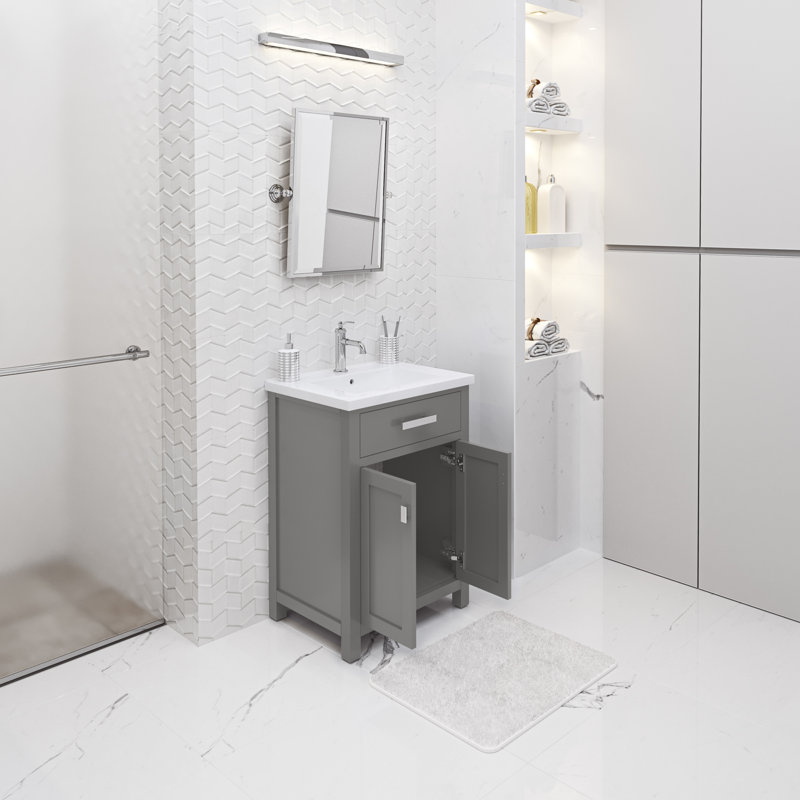Gaget 24" Bath Vanity in Cahsmere with Chrome Modern Single Faucet, Cashmere, Silver