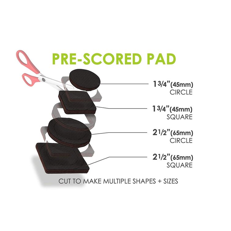 Slipstick CB146 GorillaPad, 2.5 Square Pre-Scored Non-Slip Furniture Pads/Grippers, 2.5 inch, Black, 8 Piece