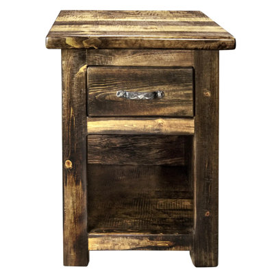 Big Sky Collection Blackstone One Drawer Nightstand w/ Forged Iron Accents - Provincial Stain & Clear Lacquer Finish - 30 Inch Height