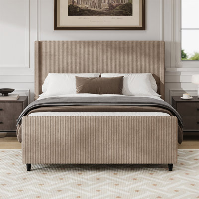 Base de lit tapissier en velours côtelé de 50,7 po de hauteur avec oreilles verticales et pied de lit haut sans sommier