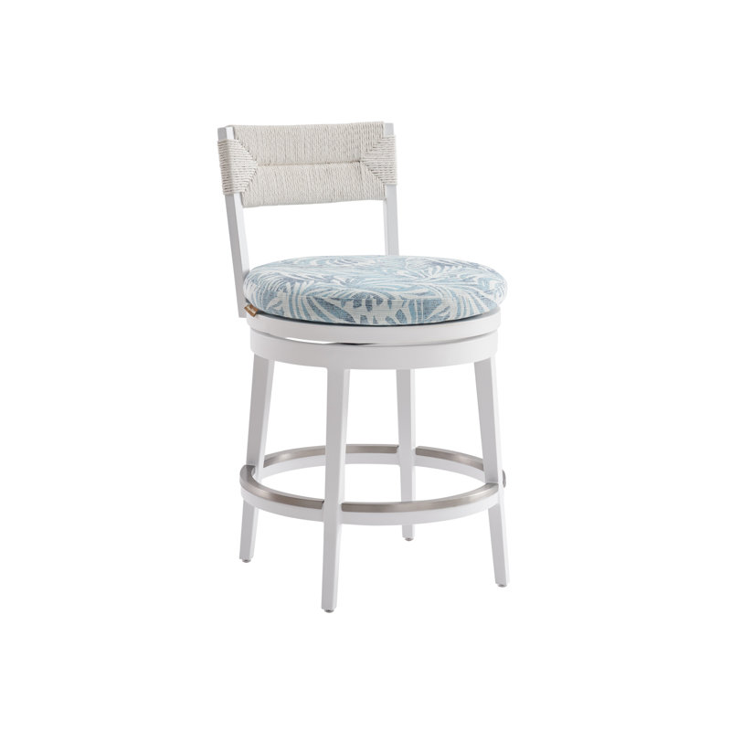Pearl White Metal Swivel Counter Stool with Upholstered Seat
