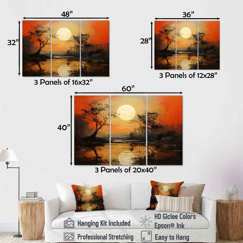 Moon on Tangerine Twilight Landscape I - Moon, art mural sur toile, Toile tendue, H 28 po x l 36 po x P 1 po