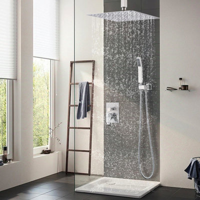 12 Inch Ceiling Mount Brushed Nickel Shower System Bathroom Luxury Rain Mixer Shower Combo Set Ceiling Rainfall Shower Head System