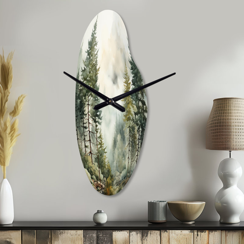 Horloge murale verte Pine Misty Morning II - forme unique, Grand