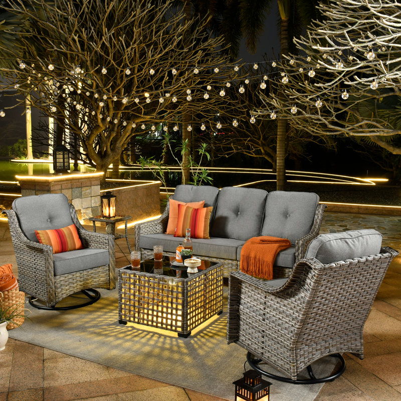 Emanuell 5 - Person  Patio Conversation Sets, Premium All-Weather Wicker Patio Sofa Set with Cushions, Grey