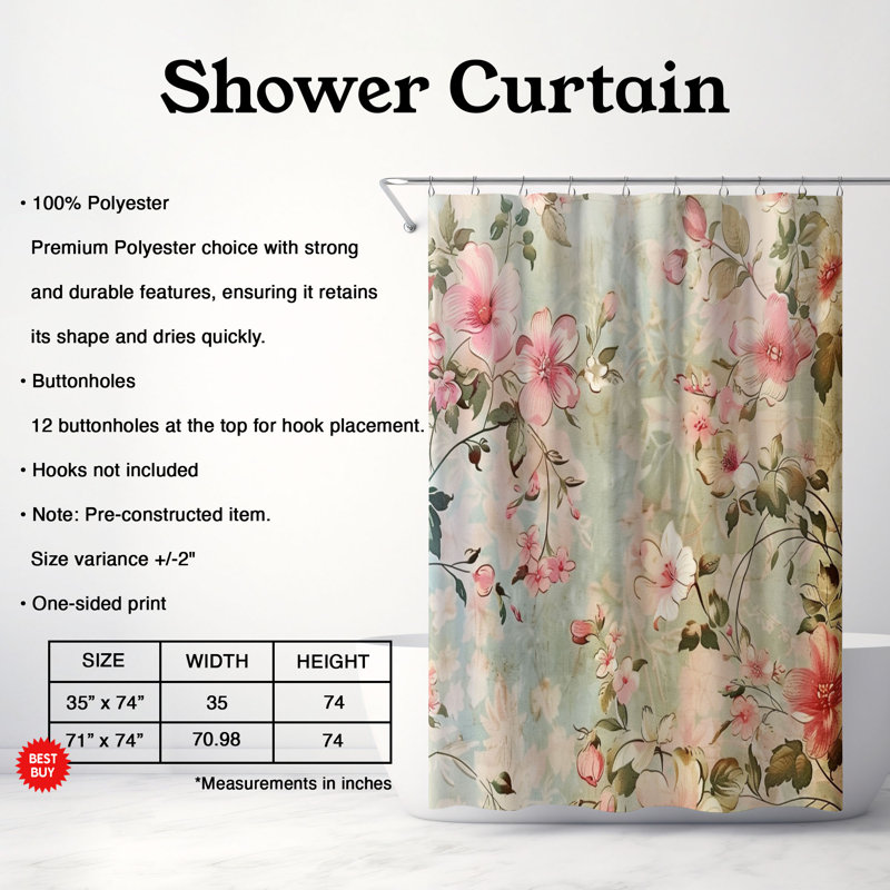 Rideau de douche standard 1 pièce, H 74 po x l 71 po
