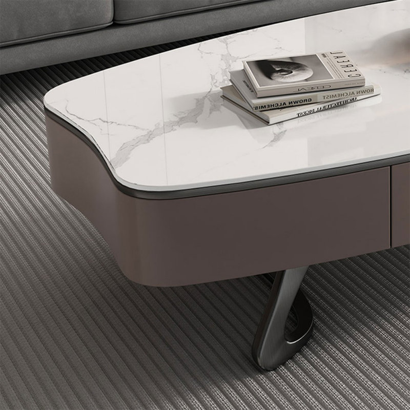 Table basse en acier inoxydable et blanc, H 15,75 po x L 51,18 po x l 27,56 po