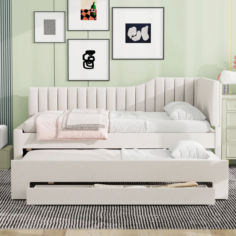 Upholstered Daybed With Trundle And 3 Drawers, Beige, Full/Double