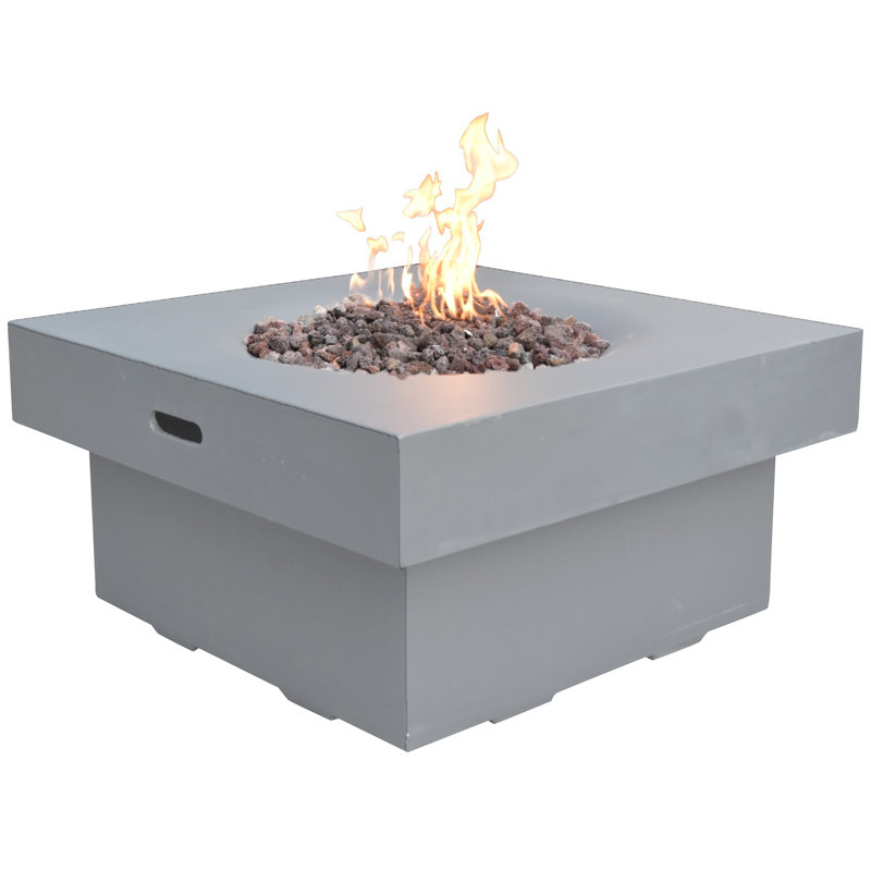 Aswith 34" Outdoor Concrete Fire Pit 50,000 BTU - Includes Lava Rocks & PVC Cover, Natural Gas, Light Gray