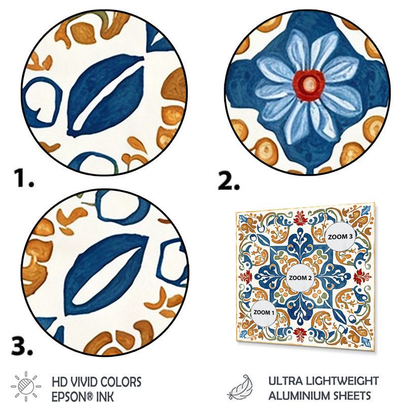 Mediterranean Tiles In Retro Blue VII - Abstract Tile Metal Print Wall Art, 36" H x 36" W x 1" D